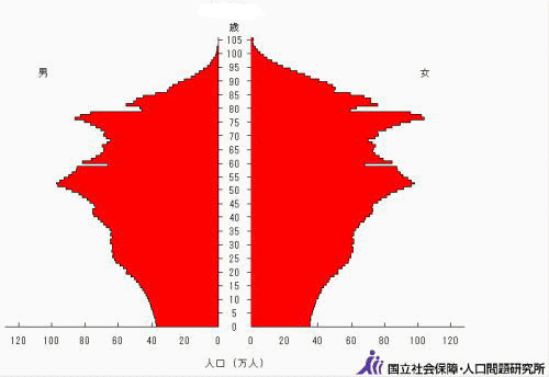 人口ピラミッド（２０２５年）　出所：国立社会保障・人口問題研究所ホームページ